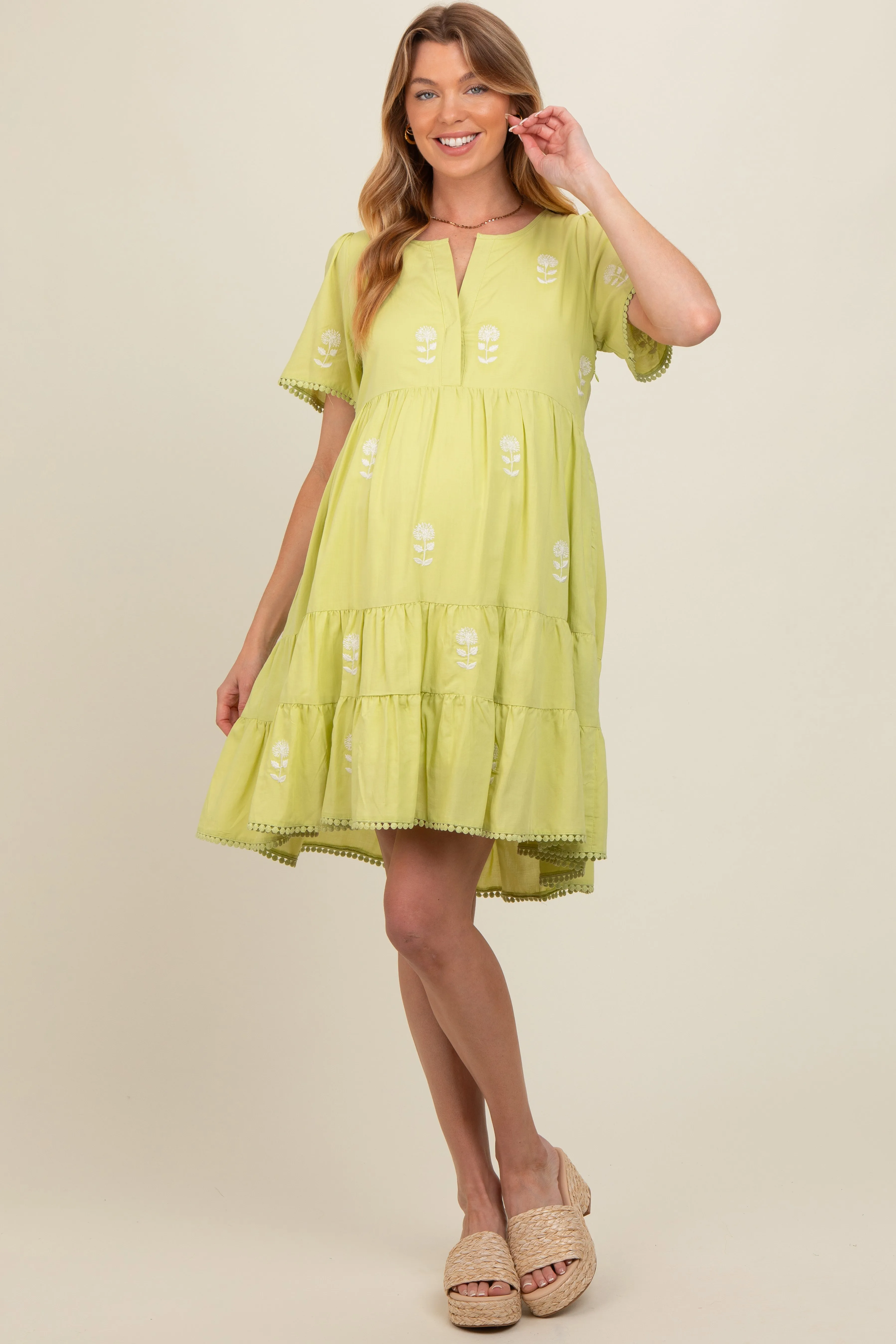 Lime Embroidered Split Neck Maternity Dress sold by Pinkblush product image thumbnail 2