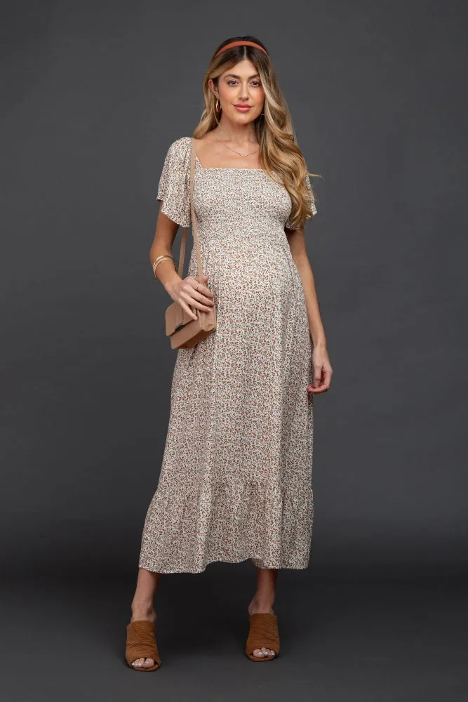 Ivory Floral Smocked Maternity Maxi Dress sold by Pinkblush product image thumbnail 5