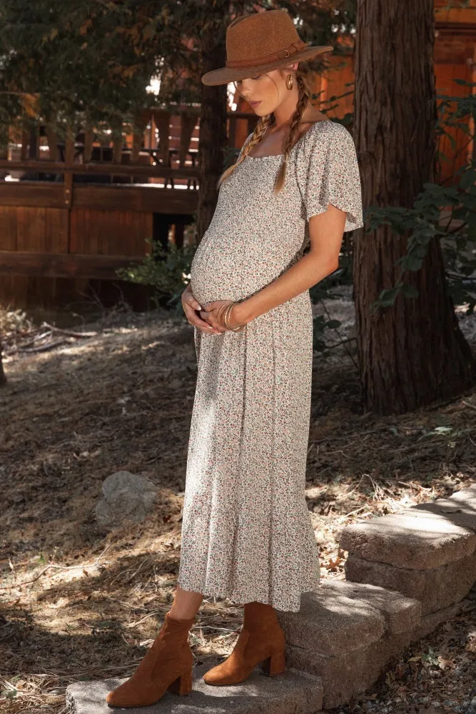 Ivory Floral Smocked Maternity Maxi Dress sold by Pinkblush product image thumbnail 2