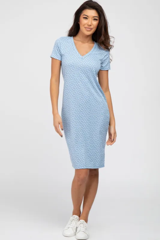 Light Blue Ditsy Floral V-Neck Dress sold by Pinkblush
