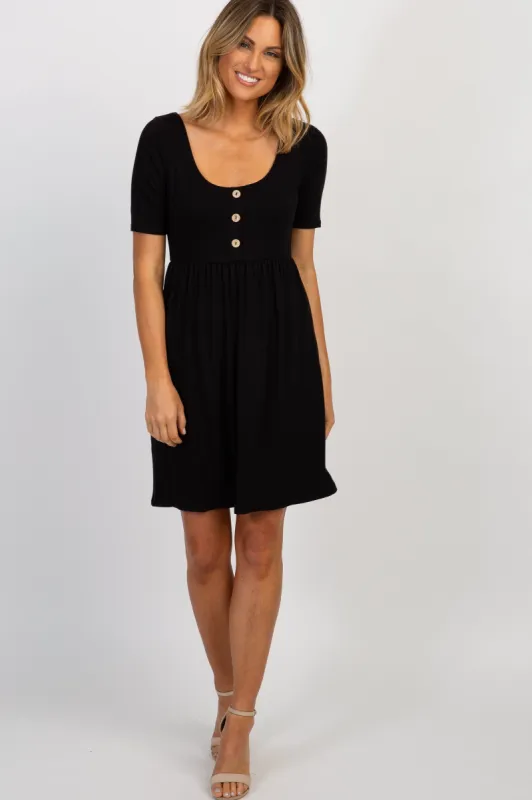 PinkBlush Black Solid Button Front Dress sold by Pinkblush