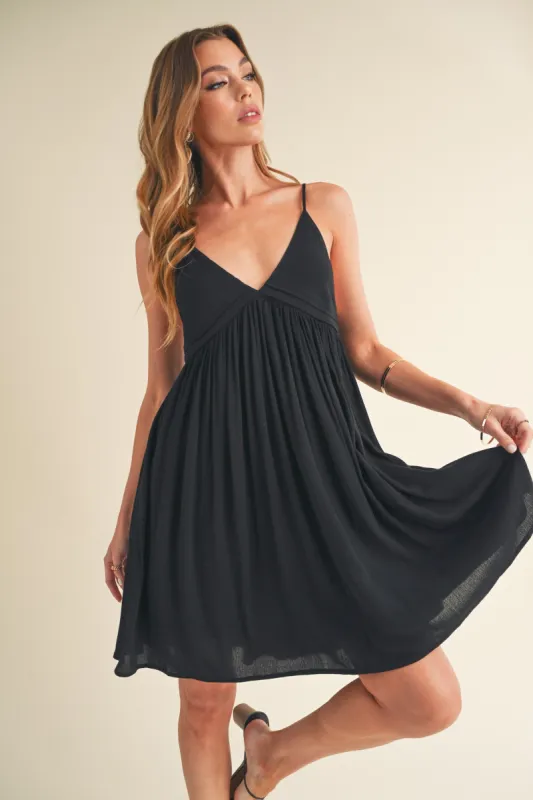 Black Sleeveless Deep V-Neck Dress sold by Pinkblush