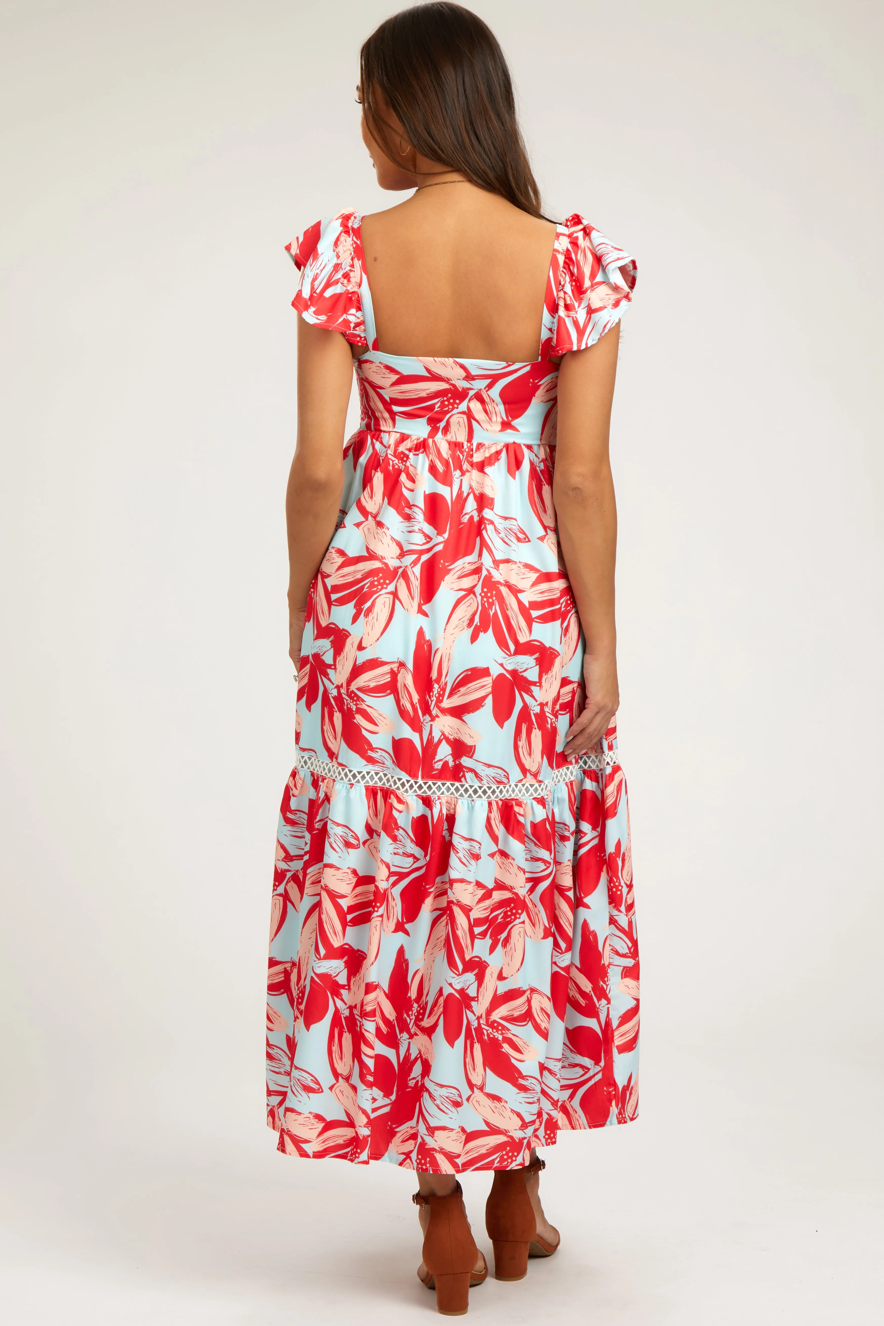 Coral Floral Flounce Maternity Maxi Dress sold by Pinkblush product image thumbnail 3