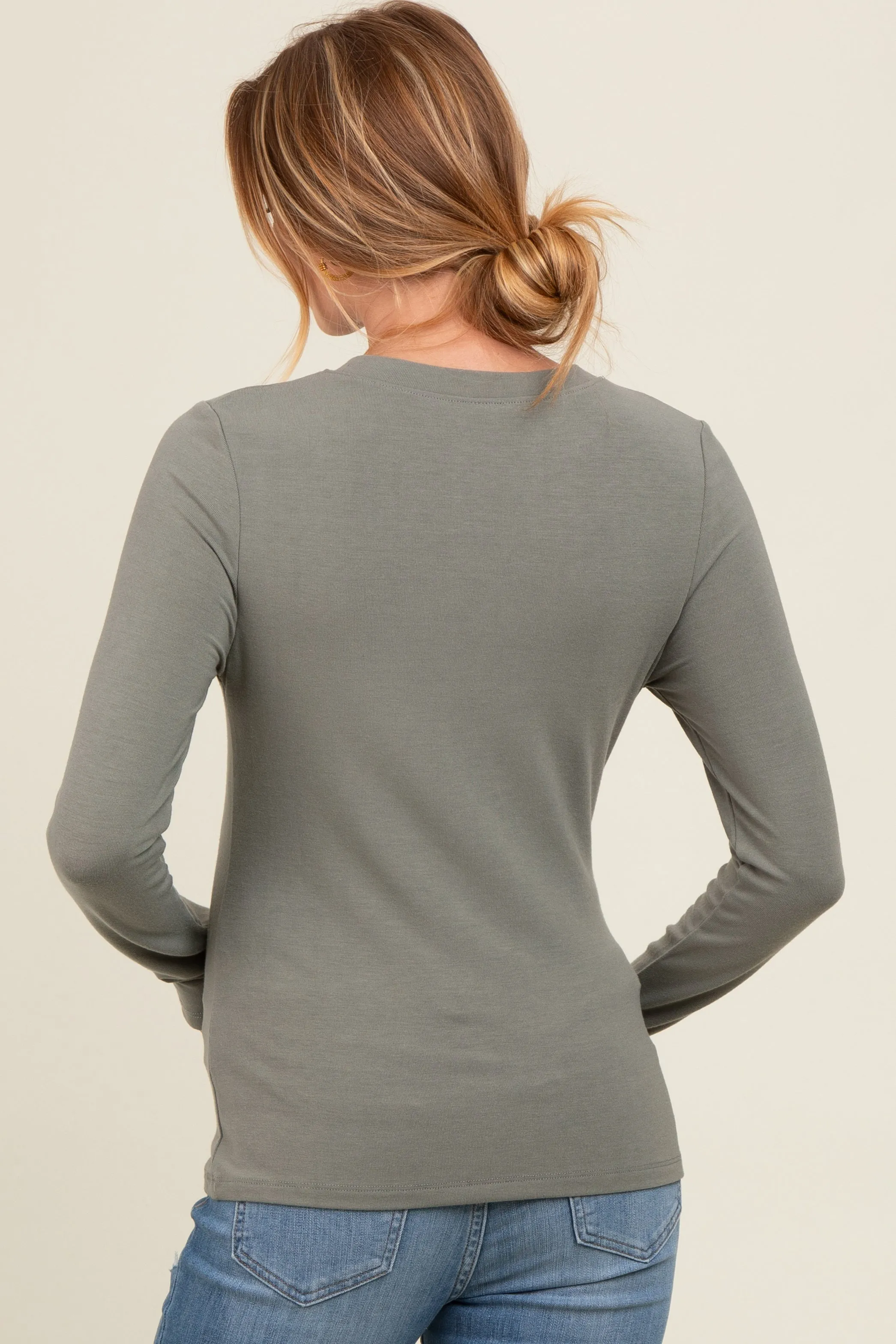 Olive Basic Fitted Maternity Long Sleeve Top sold by Pinkblush product image thumbnail 4