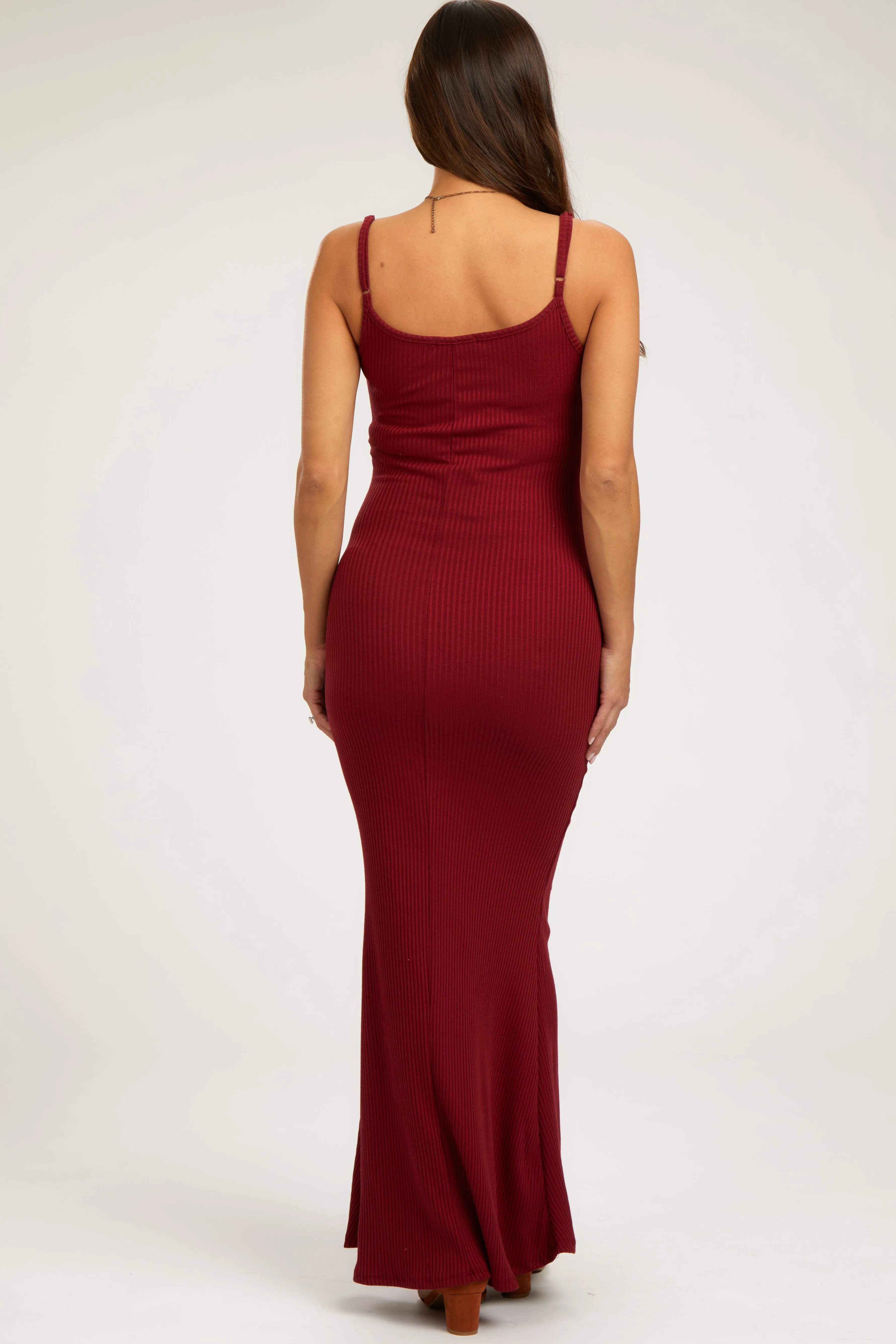 Burgundy Ribbed Maternity Maxi Dress sold by Pinkblush product image thumbnail 3