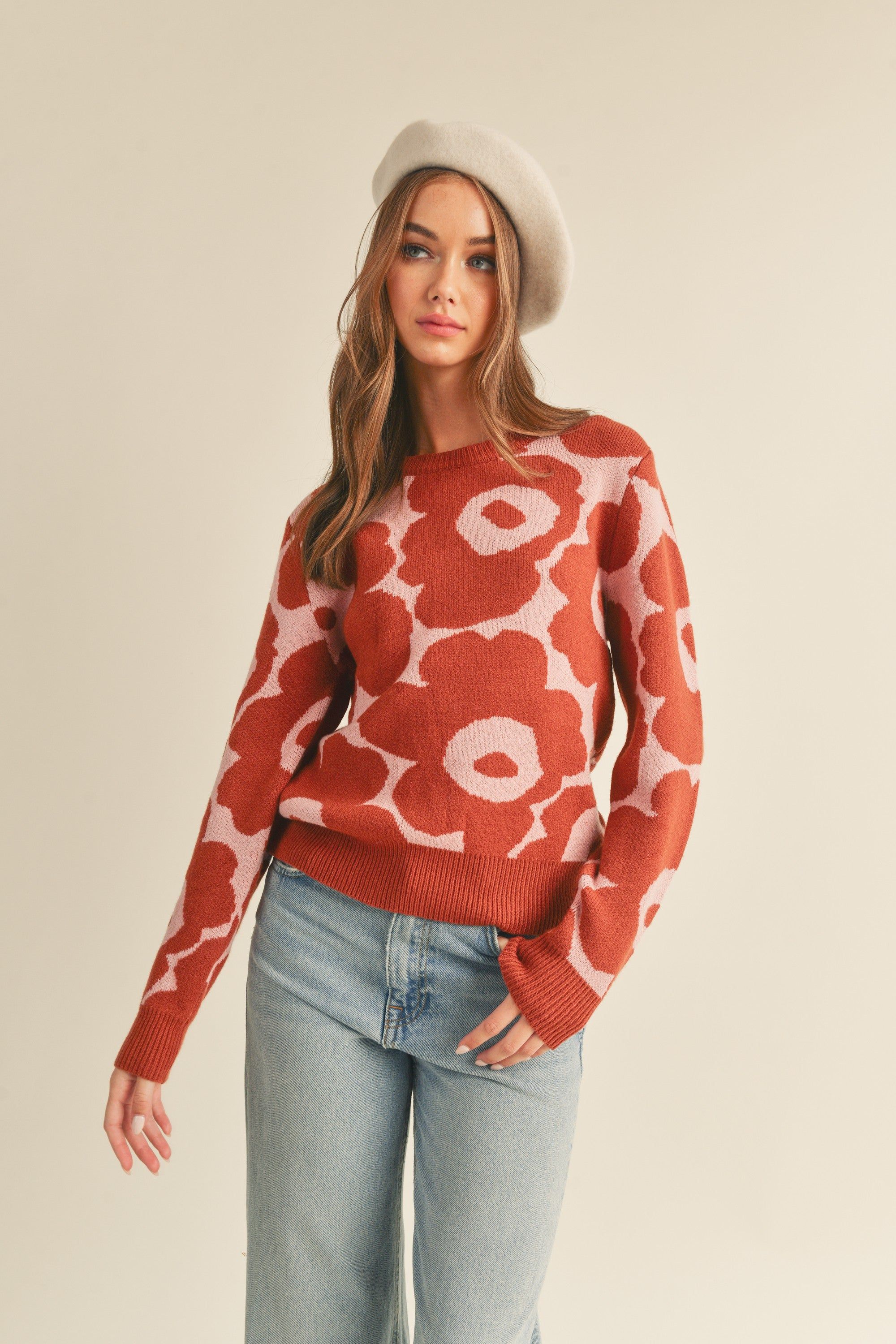 Lavender Rust Abstract Floral Knit Sweater sold by Pinkblush product image thumbnail 2