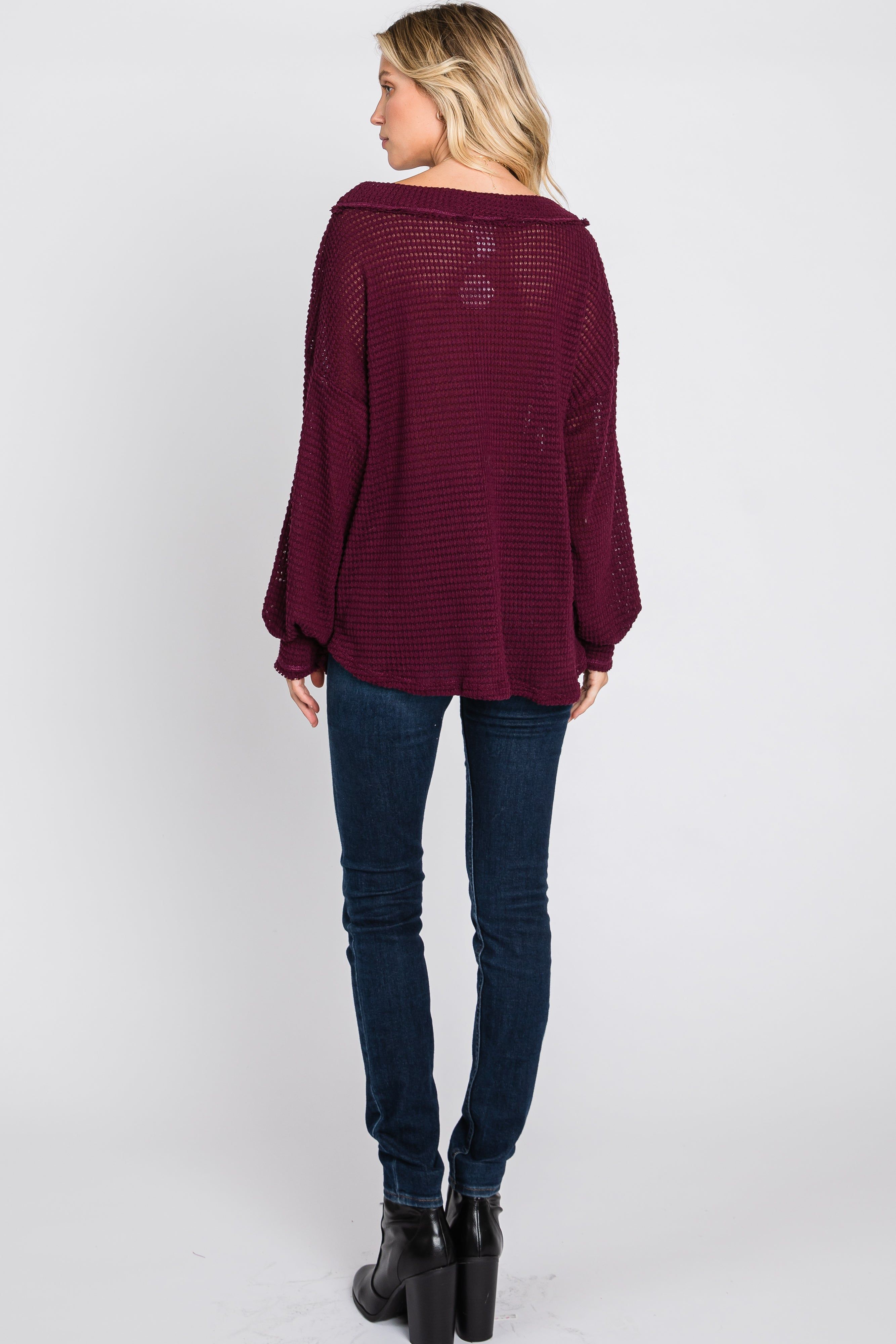 Burgundy Waffle Knit V-Neck Top sold by Pinkblush product image thumbnail 9