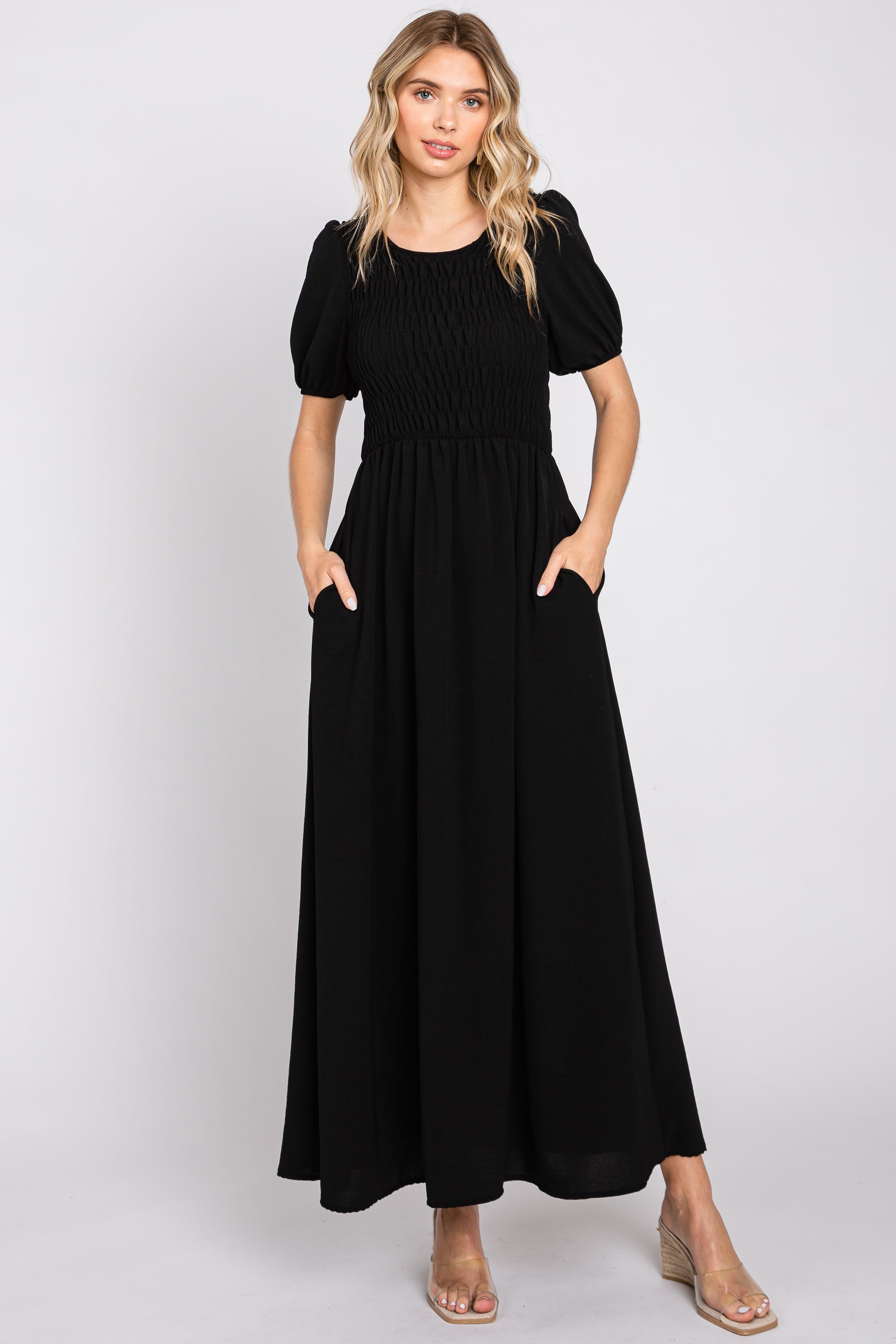 Black Smocked Maxi Dress sold by Pinkblush