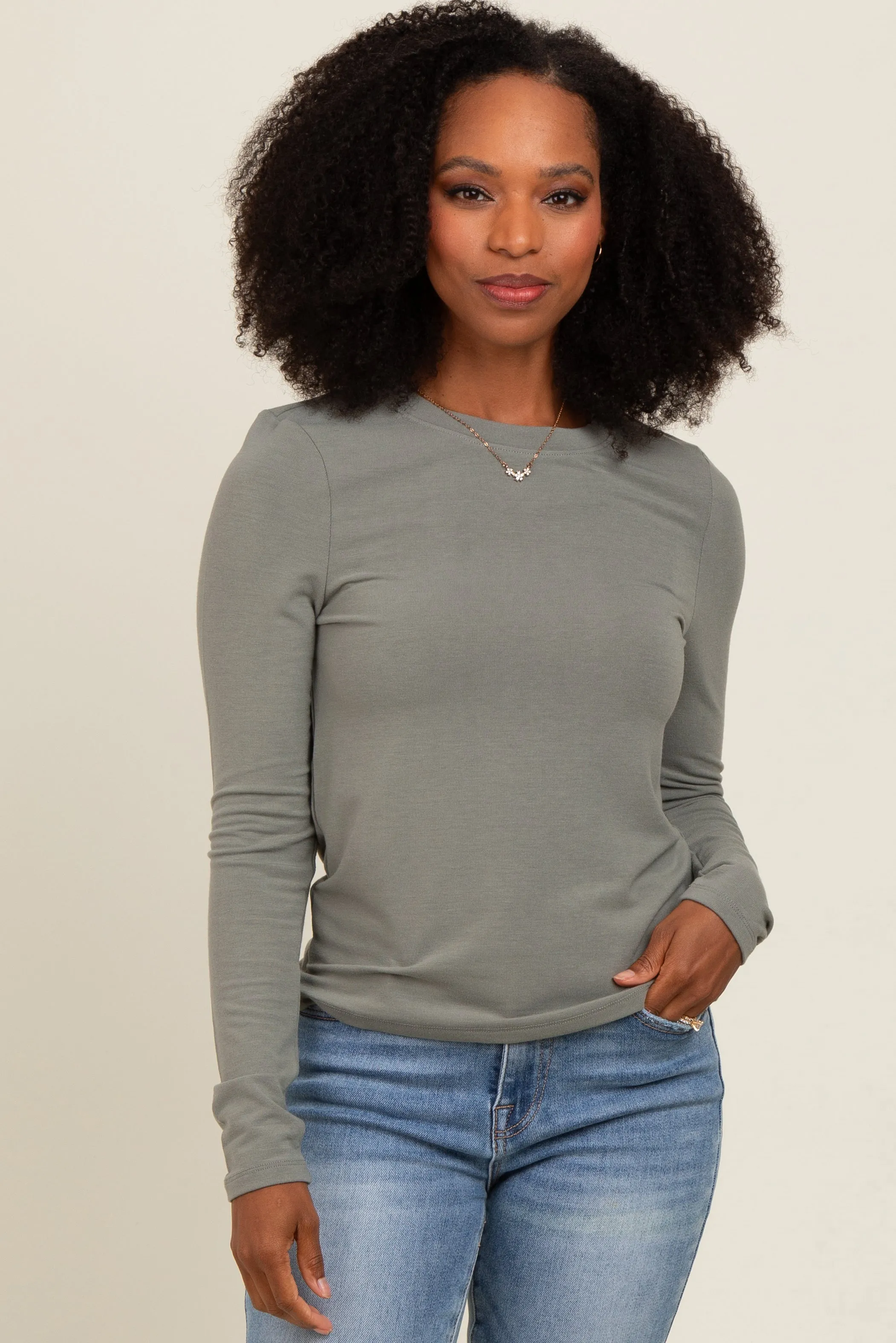 Olive Basic Fitted Maternity Long Sleeve Top sold by Pinkblush product image thumbnail 5