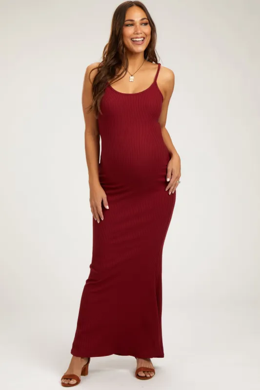Burgundy Ribbed Maternity Maxi Dress sold by Pinkblush