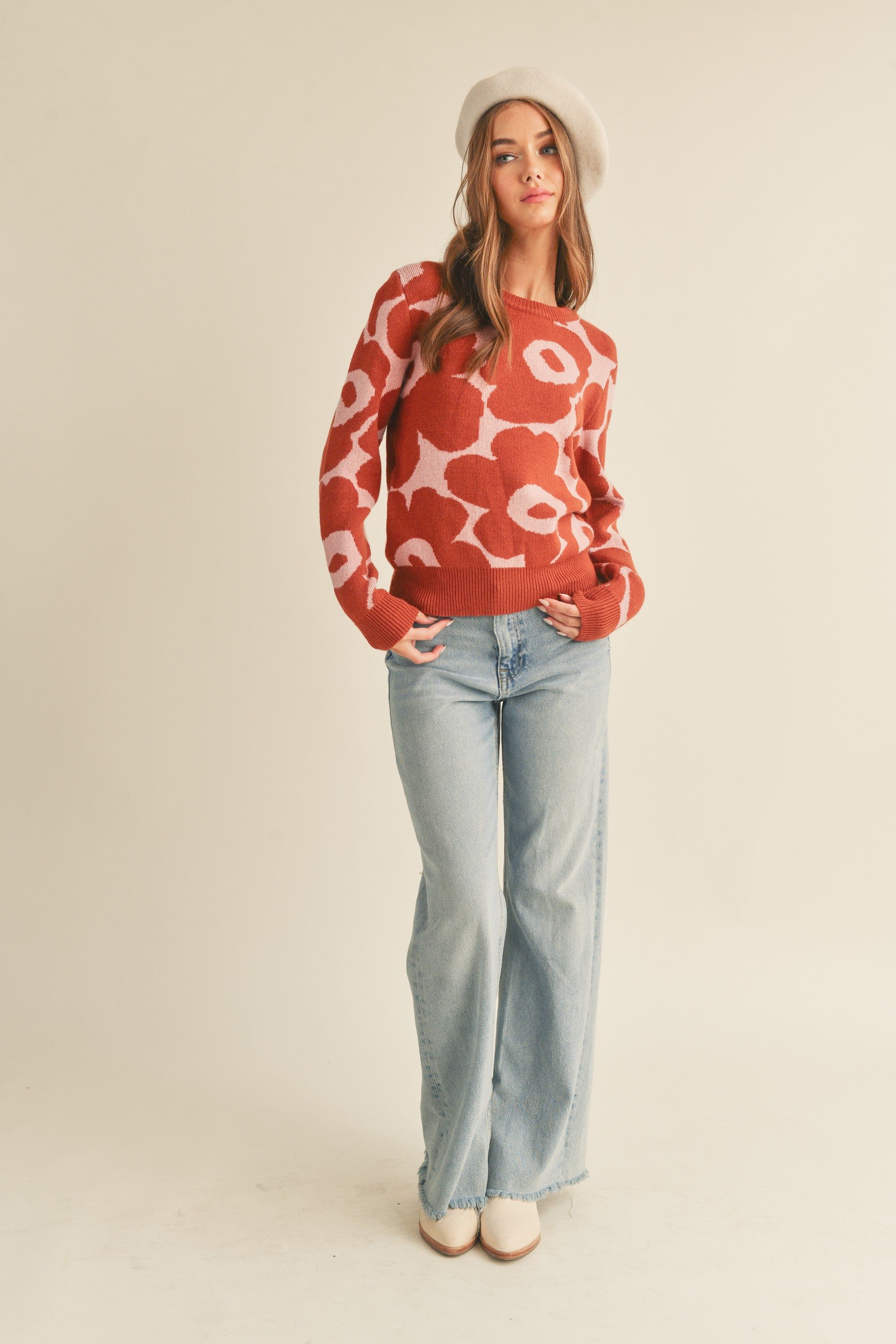 Lavender Rust Abstract Floral Knit Sweater sold by Pinkblush product image thumbnail 3