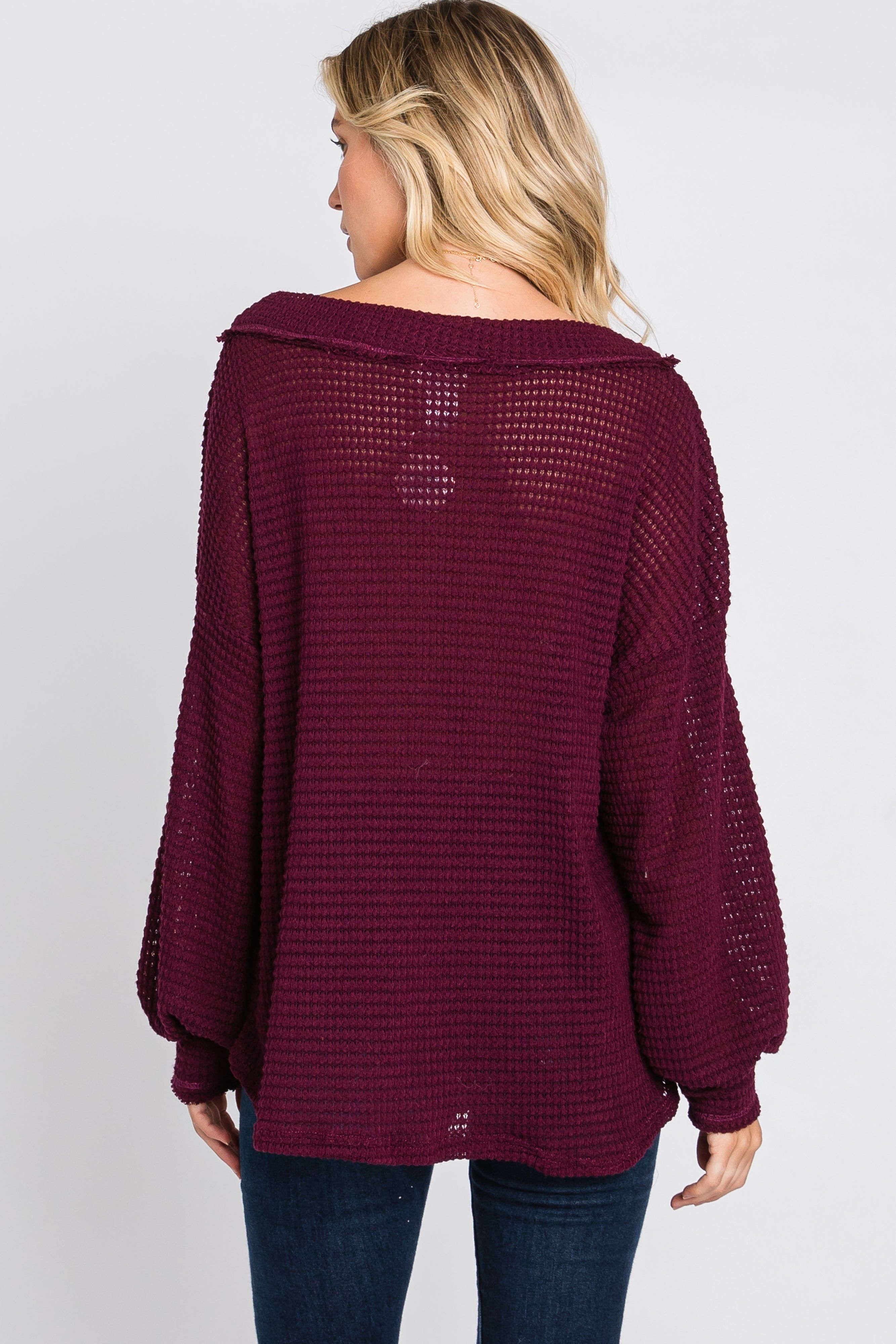 Burgundy Waffle Knit V-Neck Top sold by Pinkblush product image thumbnail 10