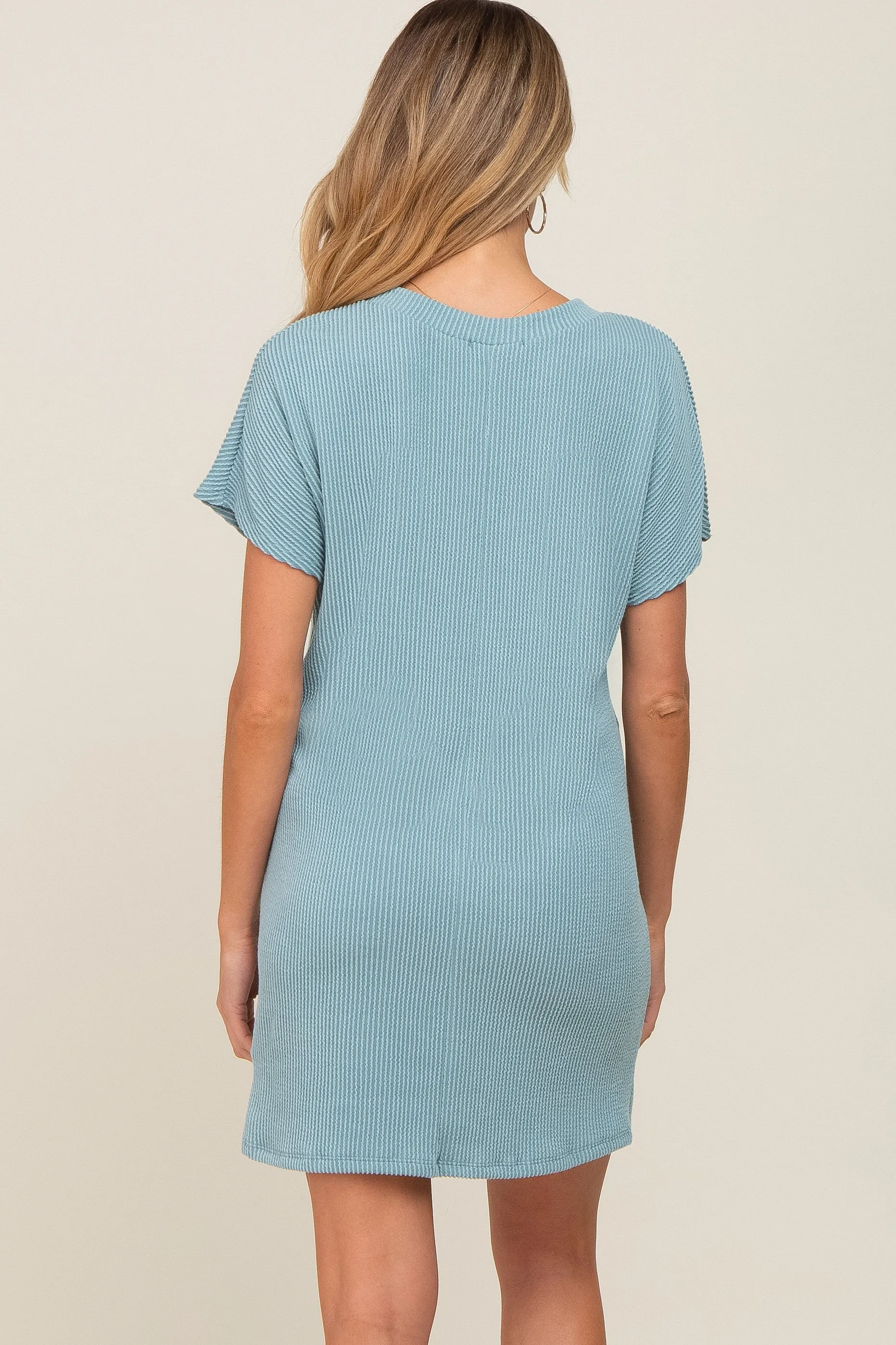 Mint Green Ribbed Front Pocket Dolman Short Sleeve Maternity Dress sold by Pinkblush product image thumbnail 3