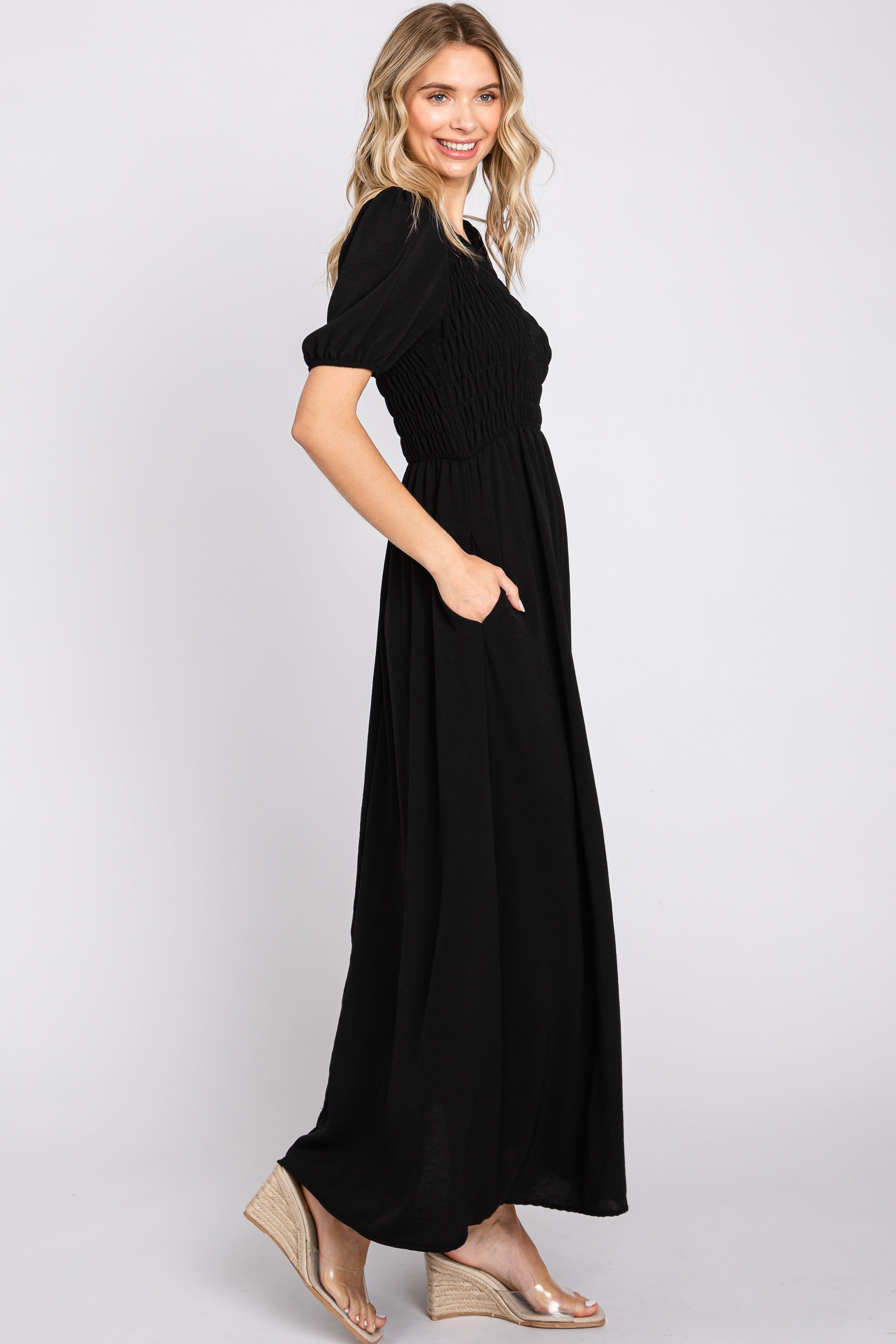 Black Smocked Maxi Dress sold by Pinkblush product image thumbnail 2