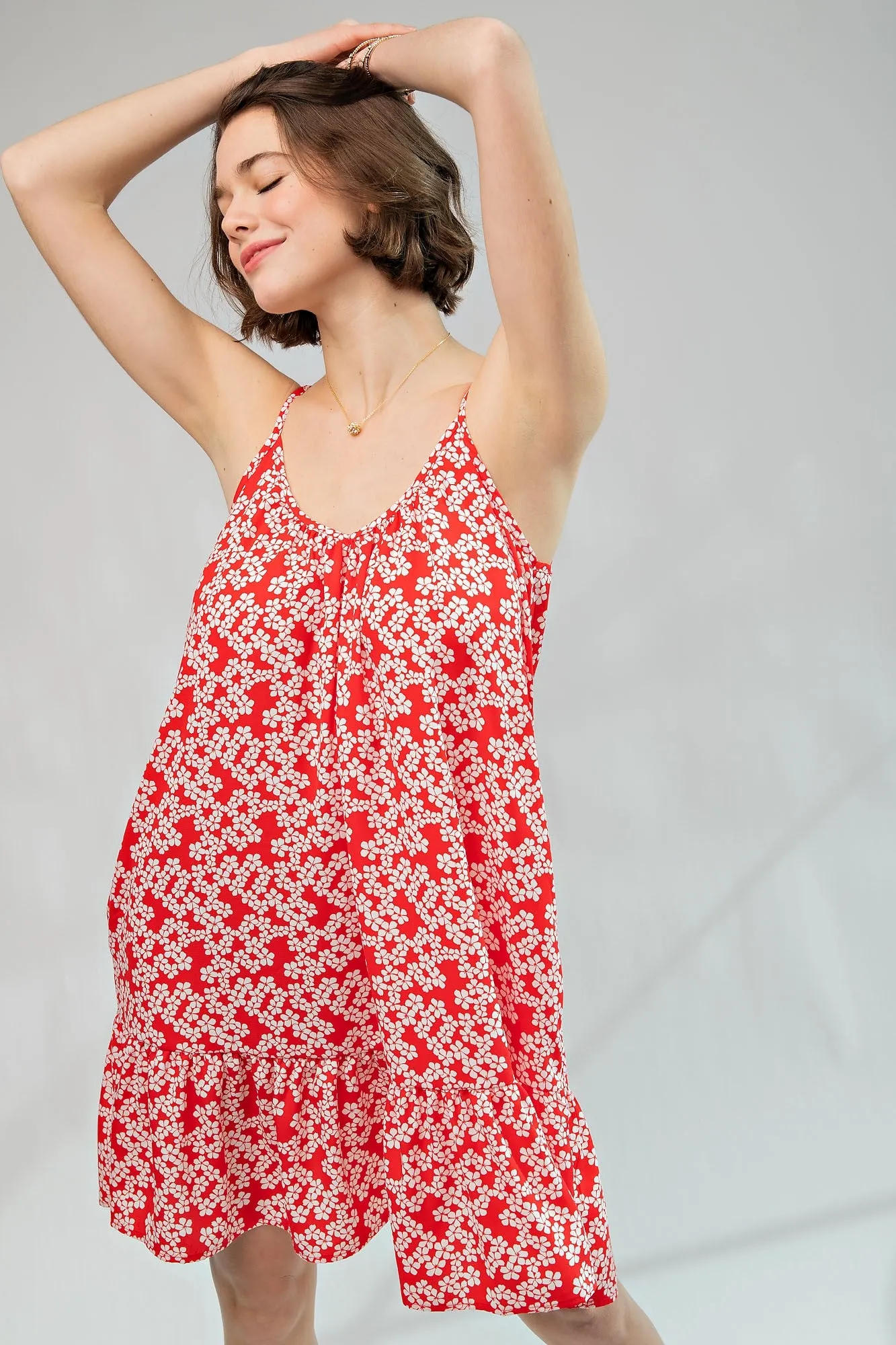 Red Floral Printed Cami Dress sold by Pinkblush