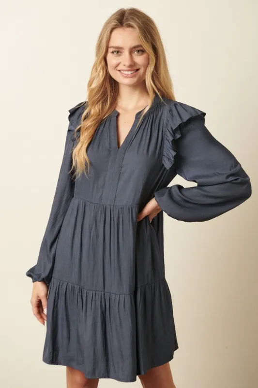 Midnight Satin Ruffle Detail Babydoll Dress sold by Pinkblush