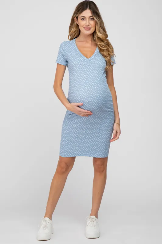 Light Blue Ditsy Floral V-Neck Maternity Dress sold by Pinkblush