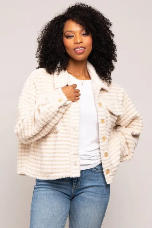 Cream Fuzzy Front Pocket Jacket sold by Pinkblush