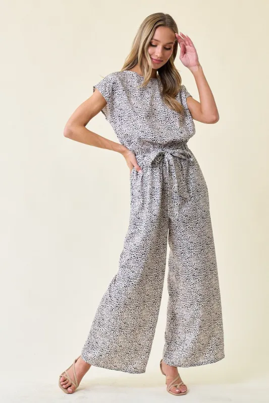 Cream Drop Shoulder Jumpsuit With Sash Belt sold by Pinkblush