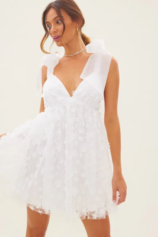 White Dreamy Flower Petal Mini Dress sold by Pinkblush