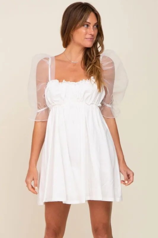 White Mesh Sleeve Mini Dress sold by Pinkblush