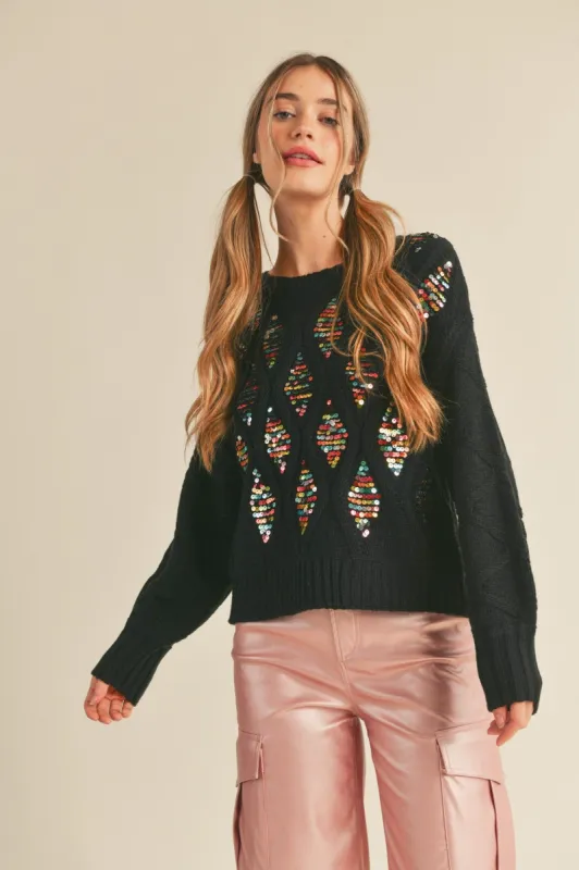 Black Multi Sequin Embellished Sweater sold by Pinkblush
