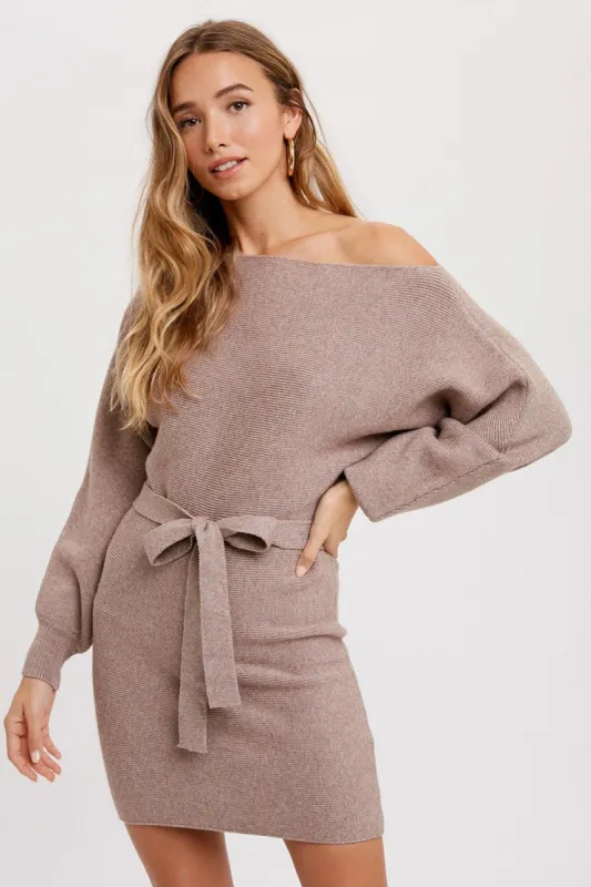 Latte Boatneck Sweater Dress sold by Pinkblush