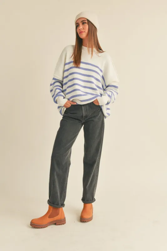 Periwinkle Striped Drop Shoulder Sweater sold by Pinkblush