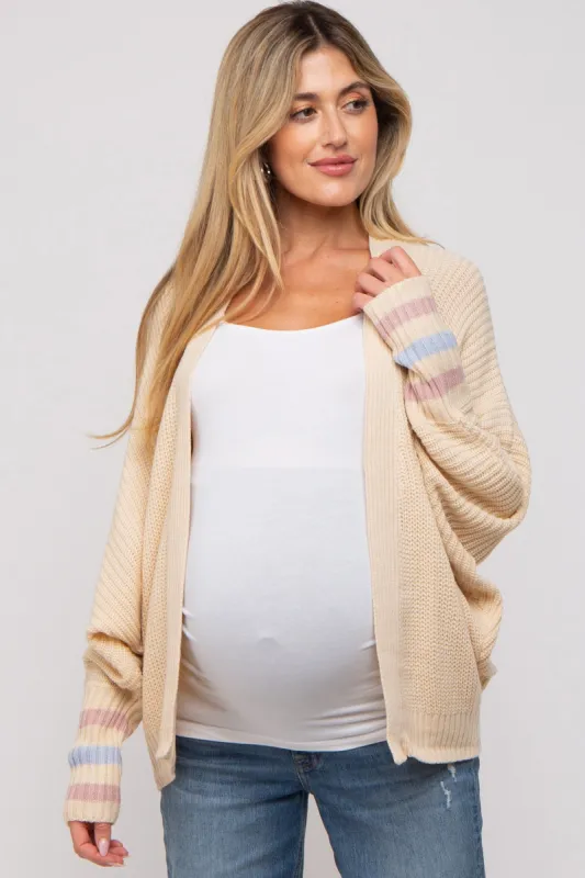 Cream Striped Dolman Sleeve Maternity Cardigan sold by Pinkblush