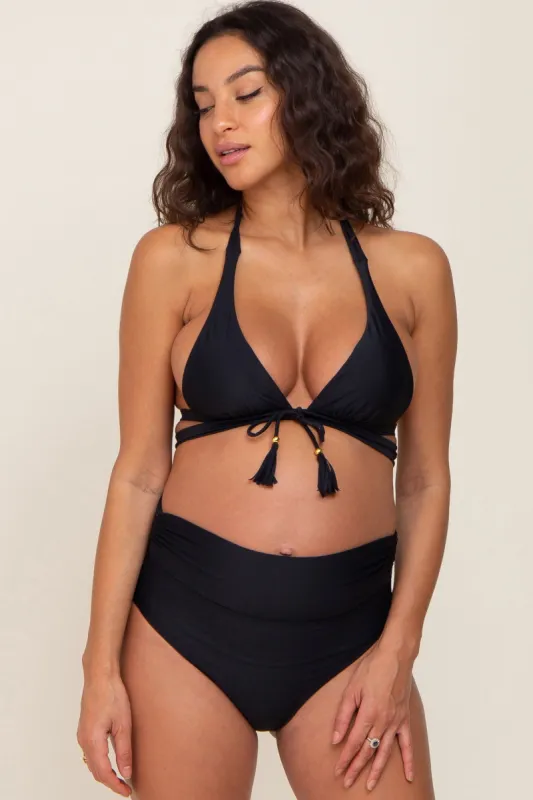 Black Tie Front Side Strap Maternity Bikini Set sold by Pinkblush