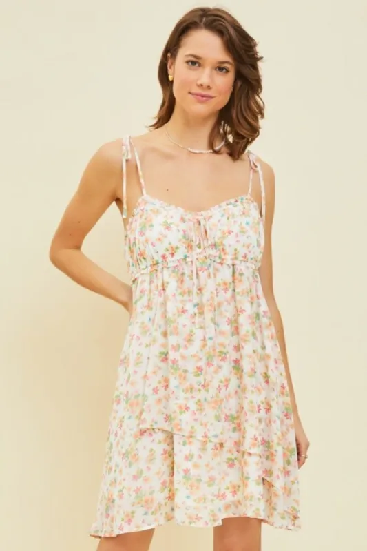 Ivory Chiffon Floral Cami Mini Dress sold by Pinkblush