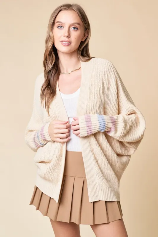 Cream Striped Dolman Sleeve Cardigan sold by Pinkblush