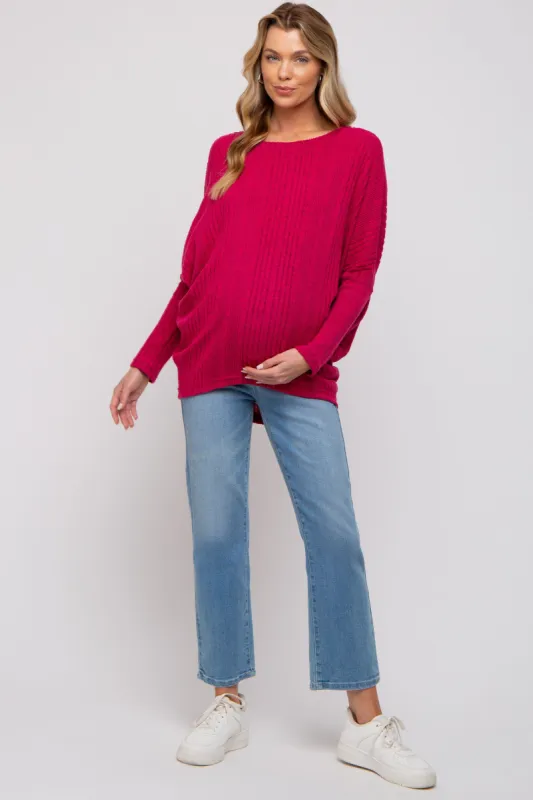 Fuchsia Ribbed Brushed Knit Dolman Sleeve Maternity Top sold by Pinkblush