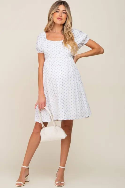 Blue Floral Dotted Button Front Maternity Dress sold by Pinkblush
