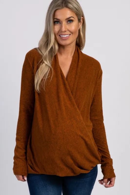 PinkBlush Rust Knit Draped Wrap V-Neck Maternity Nursing Top sold by Pinkblush