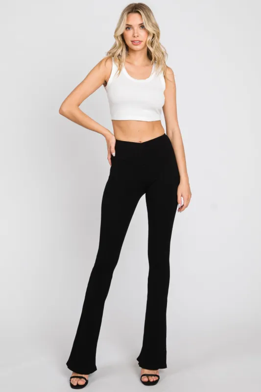 Black Rib Knit Flare Leggings sold by Pinkblush