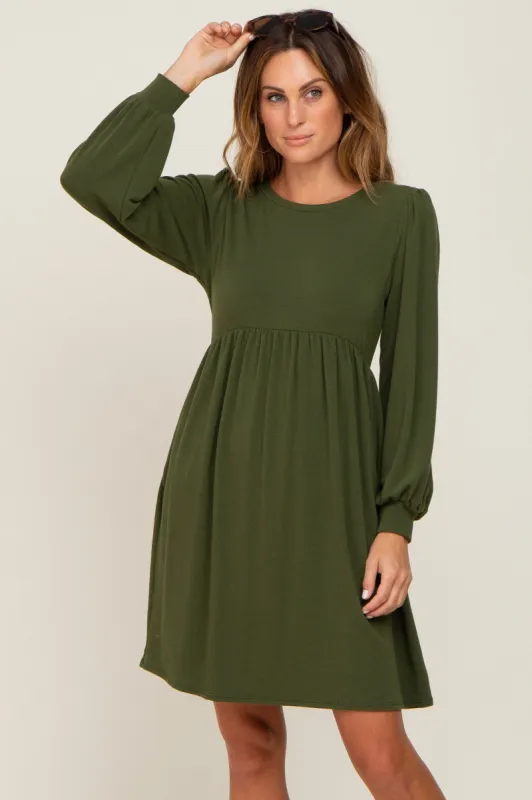 Olive Terry Knit Long Sleeve Dress sold by Pinkblush