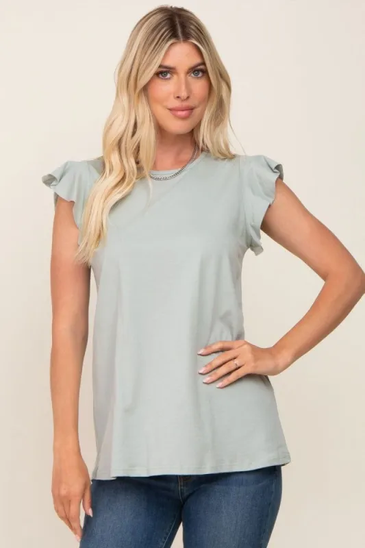 Mint Green Flounce Cap Sleeve Top sold by Pinkblush