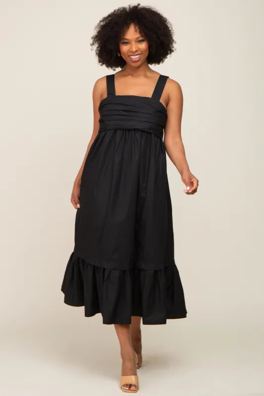 Black Pleated Back Tie Midi Dress sold by Pinkblush