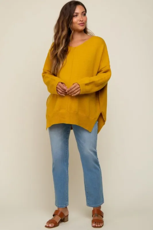 Yellow Dolman Sleeve Side Slit Maternity Sweater sold by Pinkblush
