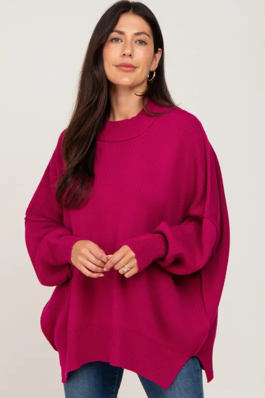 Magenta Mock Neck Side Slit Oversized Sweater sold by Pinkblush