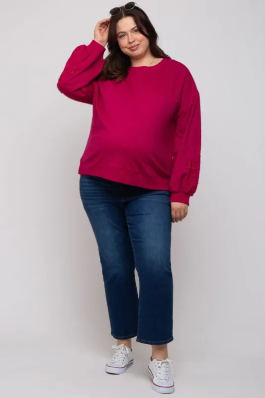 Magenta Embroidered Long Sleeve Plus Maternity Top sold by Pinkblush