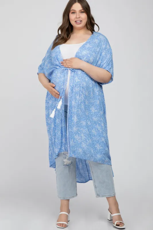 Light Blue Floral Tie Front Maternity Plus Cover Up sold by Pinkblush