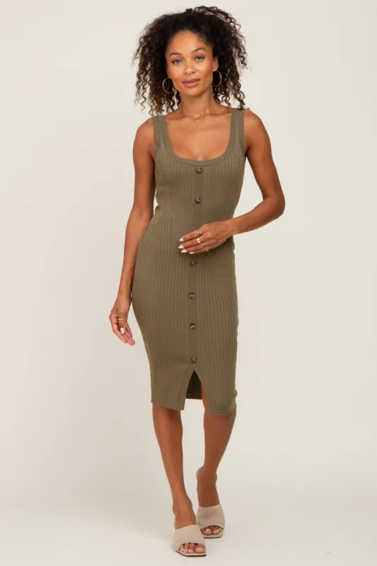 Olive Button Accent Knit Dress sold by Pinkblush