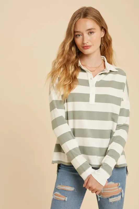 Sage Striped Rugby Top sold by Pinkblush