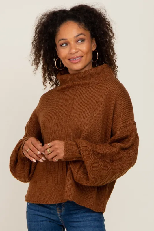 Mocha Turtle Neck Contrast Knit Sweater sold by Pinkblush