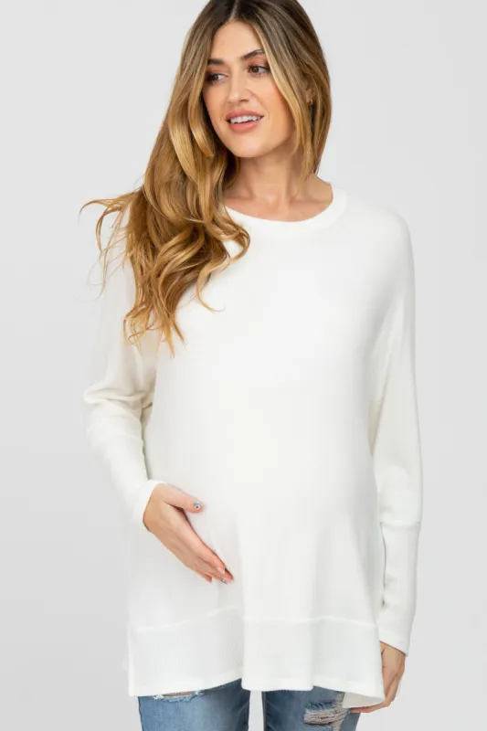 White Soft Brushed Knit Dolman Sleeve Side Slit Maternity Top sold by Pinkblush