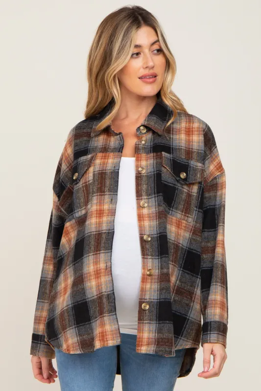 Black Plaid Maternity Shirt Jacket sold by Pinkblush