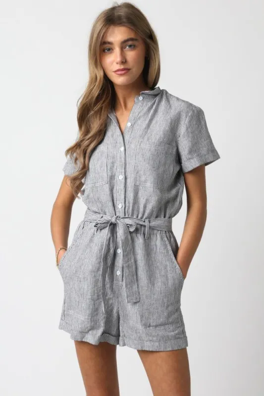 Black White Linen Romper sold by Pinkblush