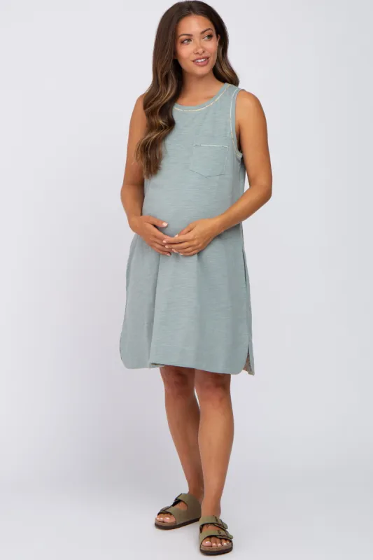 Mint Floral Trim Maternity Shift Dress sold by Pinkblush